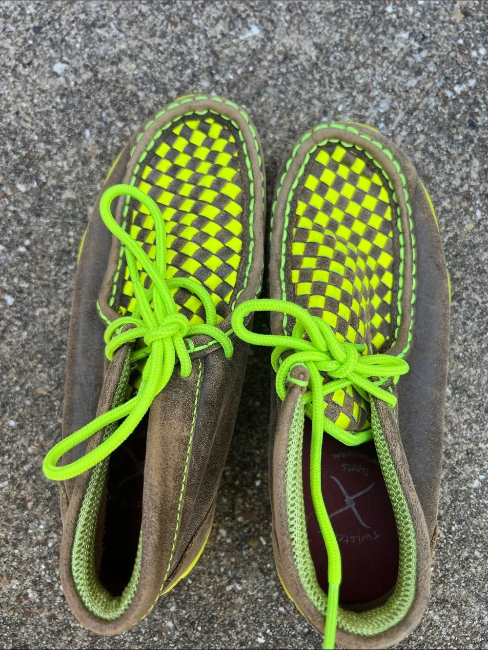 Twisted X Neon Yellow and Brown Woven Kids Moccasins